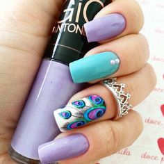 LOVE this⁉️Follow me on Pinterest @THEYLOVECYN_ Peacock Nails, Feather Nail Art, Feather Nails, Pastel Nails Designs, Best Nail Art Designs, Blue Nail, Spring Nail Art, Trendy Nail Art, Pastel Nails