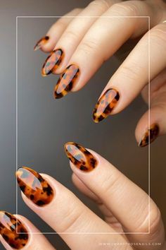 tortoiseshell nails designs for fall Shellac Nails Fall, Almond Acrylic, Kutek Disney, Brown Nails Design, Unghie Nail Art, Maroon Nails, September Nails