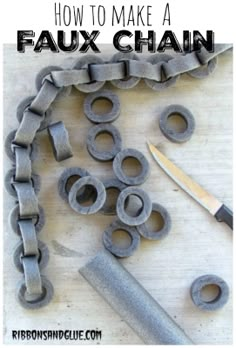 how to make a faux chain with scissors and other tools on a wooden table top