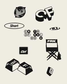 various black and white logos are shown in this graphic art work, with the words short on