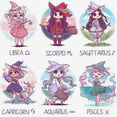 the zodiac girls are all dressed up in their respective outfits and hats, but one is not