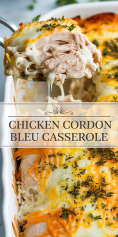 chicken cordon bleu casserole with cheese and herbs