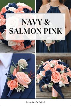 navy and salmon pink wedding bouquets