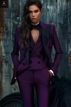 Purple Tuxedo Three Piece Suit for Women | eBay Unique Prom Suits Women, Purple Suits For Women, Women Tuxedo Wedding, Tuxedo Suit For Women, Business Suit Women, Women Tuxedo, Power Suits For Women, Pant Suit Women, Womens Tuxedo