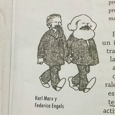 an image of two people walking in front of each other with the caption karl marx y federrico engels