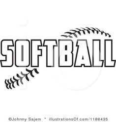 the word softball written in black and white on a white background with an image of a baseball