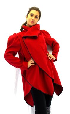 Red Asymmetrical Extravagant Coat / Wool Plus Size Jacket / Red Cashmere Coat Jacket TC18 Extravagant Sleeves, Winter Coat Dress, Winter Coat Women, Plus Size Jacket, Red Wool Coat, Wool Winter Coat, Women Coat, Wool Winter, Red Coat