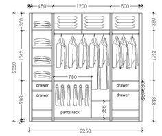 the closet is shown with measurements for clothes and shoes in it, as well as an additional