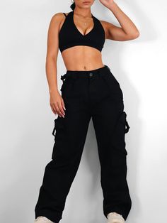 Snatched Cargo Pants (Black) – Fitness Fashioness Black Stretch Urban Cargo Pants, Black Stretch High-waisted Parachute Pants, Black High-waist Parachute Pants With Pockets, Sporty Black Moisture-wicking Cargo Pants, Black Nylon Cargo Pocket Joggers, Black Fitness, Cargo Pants, Black Pants, Super Cute