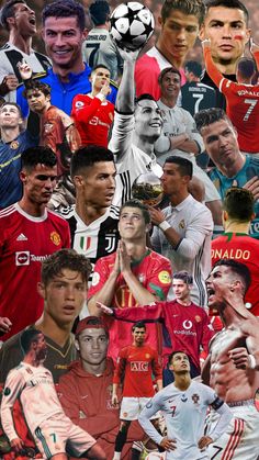 the collage shows many different soccer players