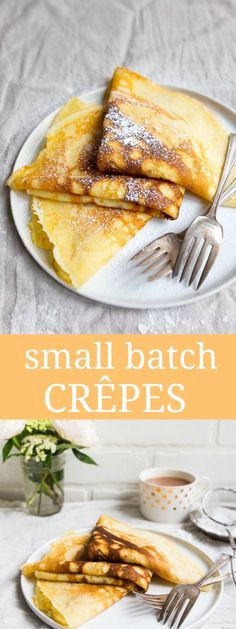 small batch crepes with powdered sugar on top are served on a white plate