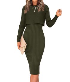 PRICES MAY VARY. ✿ ribbed knit sweater dress suit, Women 2 piece outfits set, long sleeve crop top and sleeveless tank bodycon midi dress, slim fit pencil sheath dress with elastic suit for all body shape, cozy and fashion ✿ 2 piece sweater set for women: 1pc crew neck raglan long sleeve crop tops + 1 pc U-neckline sleeveless tank pencil bodycon midi dress, knee length，cute ribbed, stylish and fashion ✿Occasion: The 2 Pieces Crop Sweater Dress Set Is Great For Party, Dinner, Club, Dating, office Long Sleeve Sweater Dresses, Sweater Sets Womens, Bauchfreies Top, Crop Pullover, Sweater Dress Outfit, Bodycon Midi Dress, Sweater Dresses, Sweater Dress Women, Long Sleeve Sweater Dress