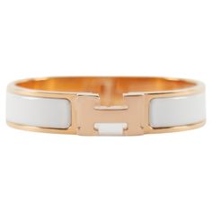 Hermès Clic H PM Bracelet in White and Rose Gold Wrist size: 16.8 cm Width: 12 mm Made in France H Bracelet, Modern Bracelets, White Rose Gold, Made In France, Size 16, Jewelry Bracelets, Rose Gold, France, Bracelet