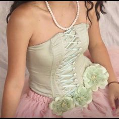 Chiffon Corset Tops Front Corset And Back Zipper Boning All Around Select The Color Green, Blush, Tan Note: Accessories Sell Separately Green Elegant Summer Corset, Elegant Green Summer Corset, Chiffon Corset, Summer Corset, The Color Green, Corset Tops, Corset Top, Chiffon Tops, Strapless Top