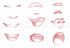 some different types of mouths drawn in pencil