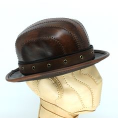 Steampunk Bowler Hat, Man Hats, Leather Top Hat, Leather Front Pocket Wallet, Steampunk Mask, Steampunk Hat, Leather Hat, Bowler Hat, Leather Hats