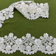 Beaded & Corded Floral Ivory Lace Trimming Embroidered on 100% Polyester Net Mesh | Lace USA - 97225W-HB Beaded Couture, Quinceanera Crown, Dress Trims, Occasion Dresses Wedding, Quinceanera Dress, Corded Lace, Lace Trims, Lace Evening Dresses, Beaded Trim