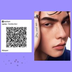 a close up of a person with a qr code on his forehead and an image of a man's face