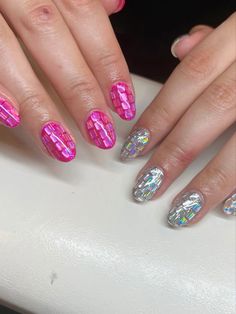 Pink Disco Ball Nails, Disco Manicure, Disco Party Nails, Glasto Nails