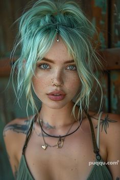 Teal Hair Color, Mint Green Hair, Festival Make Up, Teal Hair, Festival Hair, Hair Color Trends, Green Hair, Aesthetic Hair, Hair Waves