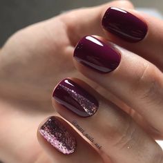 Burgundy Nail Art, Burgundy Nail Designs, Wine Nails, Fall Gel Nails, Burgundy Nails, Super Nails, Trendy Nail Design, Gel Nail Designs, Glitter Nail Art