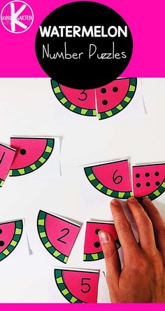 watermelon number puzzles for kids to practice numbers 1 - 10 with the help of hands