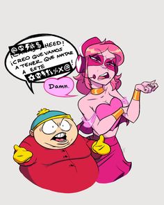 an image of a cartoon character being hugged by a woman with pink hair and glasses