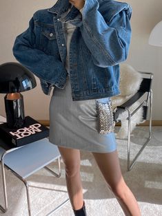 Cropped denim jacket with oversized shoulders. Easy style to wear, looks great with pants or skirt. Model is in MINUSEY ONE SIZE. ✔️ Free worldwide express shipping over $100✔️ Loved by 6,500+ customers✔️ Limited edition collections, maximum style⠀⠀⠀⠀⠀⠀⠀⠀⠀Stay ahead of the trend with can’t-find-anywhere-else staples. Your closet will thank you 💕 * MINUSEY ONE SIZE = EU 34-38, US 2-6* 100% Cotton* Dry clean* Made in Korea- Model Height: 172cm/5'7" (US2, EU34) Chic Oversized Denim Blue Denim Jacket, Spring Denim Vest For Streetwear, Skirt Model, Easy Style, Waiting List, Cropped Denim Jacket, Cropped Denim, The Trend, Simple Style