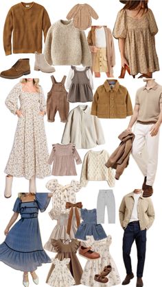 many different types of clothes and hats on display in front of a white background with text overlay