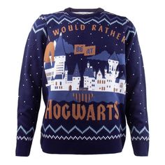 a sweater with hogwarts on it is shown in front of a white background