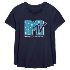 If you like to keep your look and your music a little on the wild side, then you'll love this new officially licensed MTV Blue Stars Logo Women's Plus Size Scoop Hem T-Shirt! This unique design features the iconic MTV logo with the graphic of stars on a fuzzy, blue background, along with the words: "Music Television" in green lettering below. Dress in style today with new MTV apparel perfect to show off your love for the brand! Stars Logo, Mtv Logo, Sleeve Packaging, Star Logo, Blue Stars, Slim Fit Shorts, Blue Star, Logo Graphic, Logo T Shirt