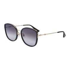 Elevate your style game with the Gucci GG0606SK 001 Black Gold/Grey sunglasses from OSSA FRAMES. These chic and trendy shades are the perfect accessory for fashion-forward women who want to make a statement wherever they go. The Frame Color of these stunning sunglasses is a sleek Black Gold, giving them a luxurious and sophisticated look. The Lens Color is a cool Grey, adding a touch of mystery and intrigue to your ensemble. The square shape of the frames is both modern and classic, making them versatile enough to pair with any outfit. Crafted from high-quality plastic, the Gucci GG0606SK sunglasses are not only stylish but also durable and long-lasting. The slim temples feature the iconic Gucci logo, adding a touch of designer flair to the frames. With a Lens Socket Width of 56, Temple Le Gucci Frames, Trendy Shades, Gray Gradient, Gucci Brand, Ladies Sunglasses, Grey Sunglasses, Gucci Logo, Grey Gradient, Gucci Models