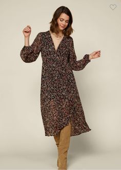 Floral midi dress Casual Fall Wedding, Boho Dress Fall, Floral Long Sleeve Dress, Fall Floral Dress, Winter Berry, Portrait Dress, Wine Dress, Fall Wedding Guest Dress, Dresses Casual Fall