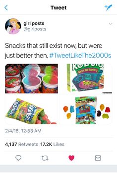 tweet posts on twitter about snacks that still exist now, but were just better then