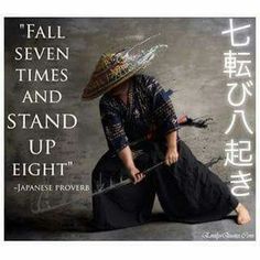 a woman sitting on the ground with an umbrella in her hand and a quote above it that says, fall seven times and stand up eight