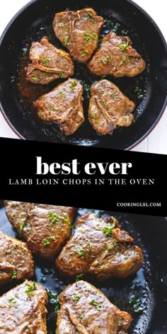 the best ever lamb chops in the oven with parsley on top and an image of