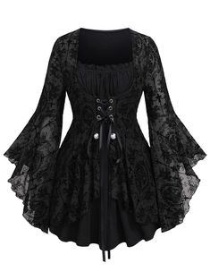 PRICES MAY VARY. Featurel--Gothic style, square neck, lace-up, costume top, long sleeves, ruffles, colorblock, flower print, two tone, buttons Matching--This gothic top can be worn not only with jeans, flares, shorts, and skirts. as everyday fashionable wear but also with hats, necklaces, boots, etc. as a vampire role-play on Halloween. Also, a Renaissance costume or carnival costume is also a good option. Occasions--This long sleeves tee is suitable for daily, halloween witch costume, Renaissan Cheap Grunge Streetwear Outerwear, All Black Halloween Costume Women Plus Size, Cheap 90s Denim Skirt, Homeing Dresses Black Long Sleeve, Luxury Asymmetrical Hem Gala Dress, Luxury Maxi Length Lehenga For Evening, Luxury Outdoor Parka With Flap Pockets, Cute Pirate Costume Women Plus Size, Cheap Front Print Tops For Cosplay