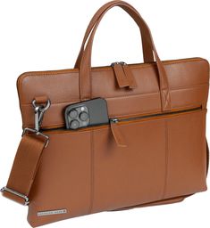 The Hey Handsome 16" Pebble Grain Genuine Leather Briefcase combines style and functionality. It features a front zippered compartment, a large interior with a laptop/tablet sleeve (fits most devices up to 13"), interior card slots, slip and mesh zippered compartments, and comes with a duster bag. Complete with a top handle and a padded, burnished logo detachable and adjustable crossbody strap, this briefcase is designed for modern professionals. Hey Handsome, Tablet Sleeve, Leather Briefcase, Duffel Bag, Front Zipper, Zipper Pocket, Shoulder Strap, Genuine Leather, Zipper