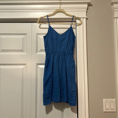 Never Worn! Blue N Crew Dress Blue Fitted Casual Sundress, Fitted Blue Casual Sundress, Light Blue Casual Dress For Brunch, Casual Light Blue Spaghetti Strap Dress, Light Blue Casual Dress With Spaghetti Straps, Casual Blue Dresses For Day Out, Casual Blue Mini Length Dress, Casual Blue Knee-length Dress, Casual Knee-length Blue Dress