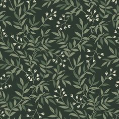 a green and white wallpaper with small leaves on the top right hand corner,