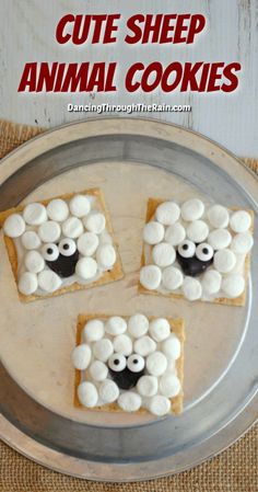 no bake sheep grahams on a plate with marshmallows in the middle