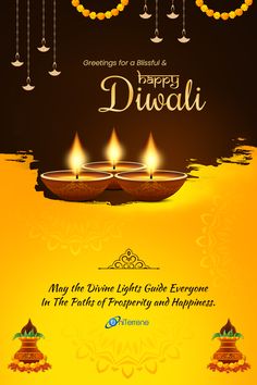 happy diwali greeting card with candles