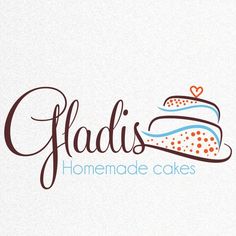 the logo for gladi's homemade cakes is shown in brown and blue colors