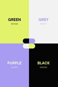 four different colored squares with the words purple and black on them, all in different colors