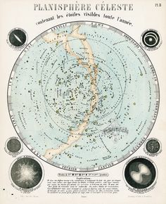 an old map shows the stars in the sky