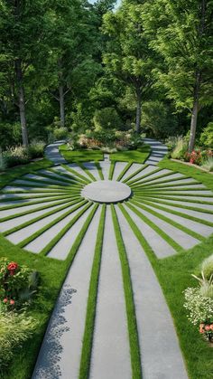 a large circular garden design in the middle of a park