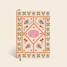 a pink and orange card with birds on it