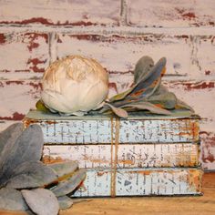 a white flower sitting on top of two books