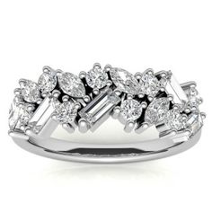 a white gold ring with three rows of diamonds