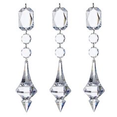 three pairs of clear crystal earrings on a white background with clippings to the side